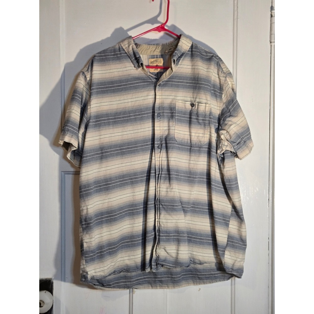 Red Head Brand Co Mens 2XL Blue Tan Striped Short Sleeve Button Up Shirt